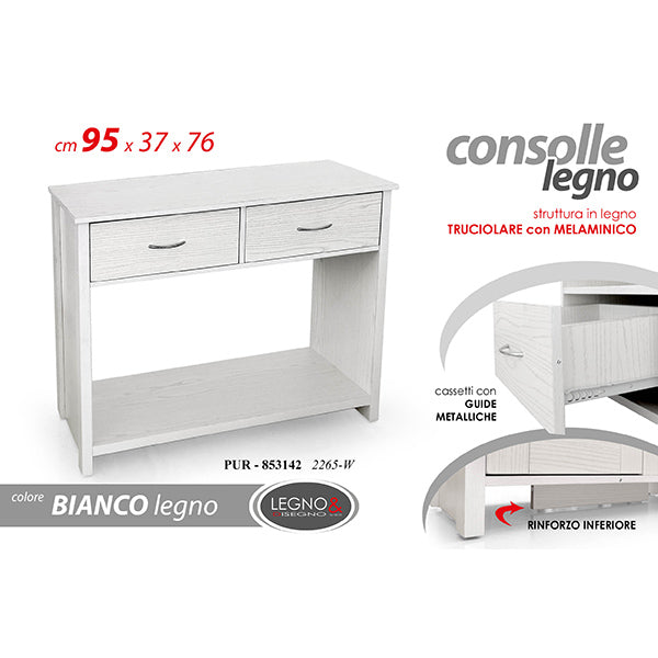 Consolle Bianco Mel. 95x37x76cm Con 2 Cassetti