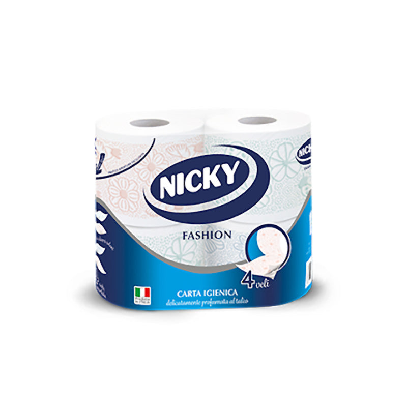 TopNews - 'Nicky Fashion Carta Igienica a 4 veli, Confezione da 36 Rotoli, 165 strappi per rotolo, Decorata Resistente e Morbida sulla pelle, Delicatamente profumata al talco