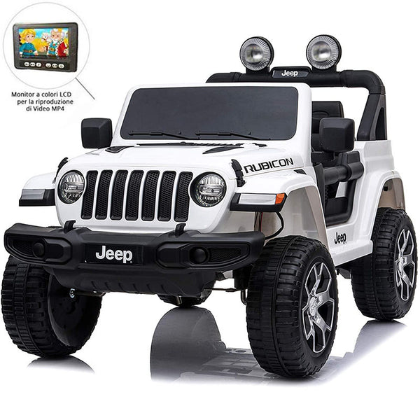 Jeep Rubicon Bianco 2 Posti 12v Con Monitor Lcd